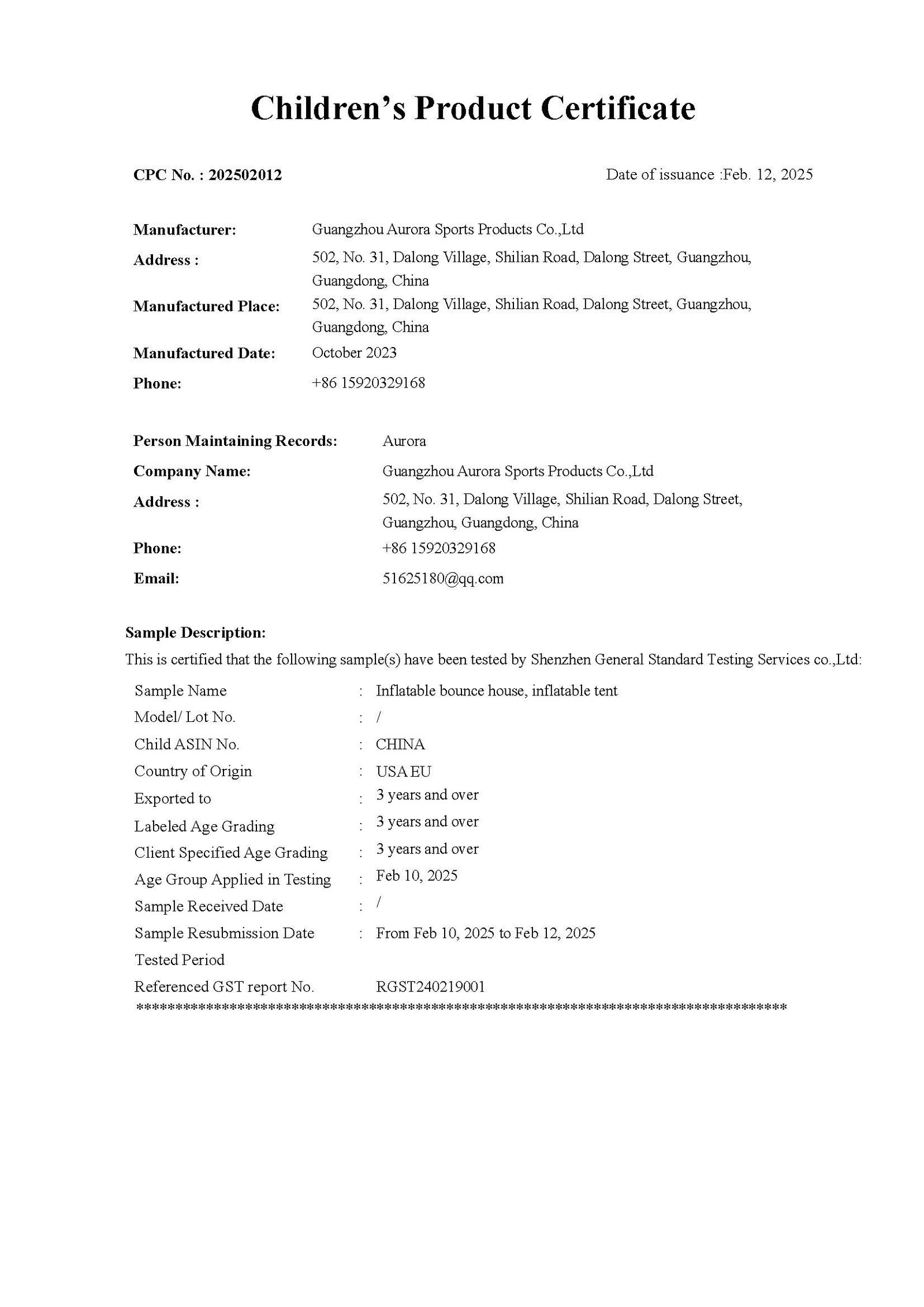 CPC Certificate